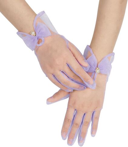 Women Bow Tulle Gloves with Pearls Short Mesh Tea Party Gloves Wedding Bridal Prom Formal Accessories in Saudi Arabia