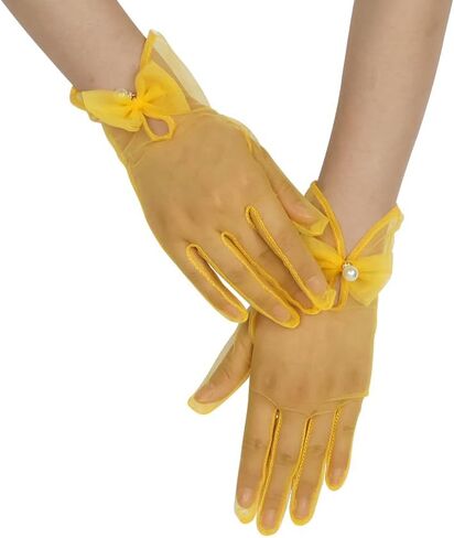 Women Bow Tulle Gloves with Pearls Short Mesh Tea Party Gloves Wedding Bridal Prom Formal Accessories in Saudi Arabia
