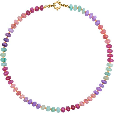 Natural Stone Beaded Necklace Beaded Necklace for Women Colorful Beaded Necklace Boho Rainbow Stone Choker Necklace Surfer Beach Jewelry in Saudi Arabia