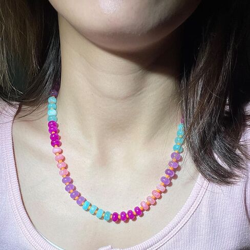 Natural Stone Beaded Necklace Beaded Necklace for Women Colorful Beaded Necklace Boho Rainbow Stone Choker Necklace Surfer Beach Jewelry in Saudi Arabia