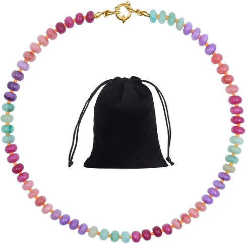 Natural Stone Beaded Necklace Beaded Necklace for Women Colorful Beaded Necklace Boho Rainbow Stone Choker Necklace Surfer Beach Jewelry in Saudi Arabia