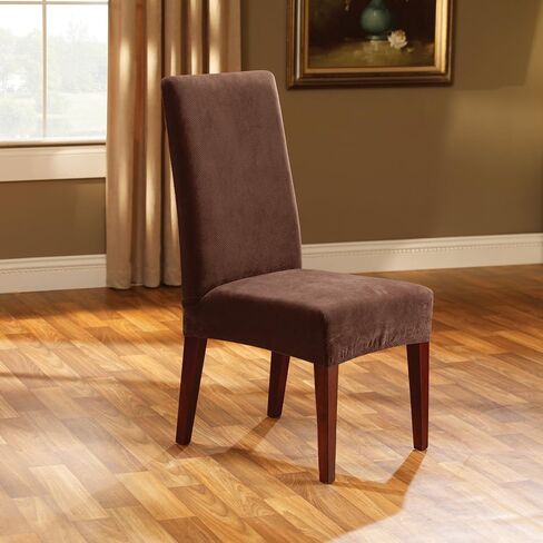 SureFit Stretch Pique Chair Slipcovers, Two Piece Chair Cover includes Slipcover and One Cushion Cover for a Secure Fit, Machine Washable Geometric Patterned Cushion and Chair Covers, Flannel Gray in Kuwait