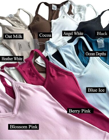 Danysu V Neck Racer Back Tank Top for Women Padded Ribbed Long Tank Fitted Basic Cami Tops in Kuwait