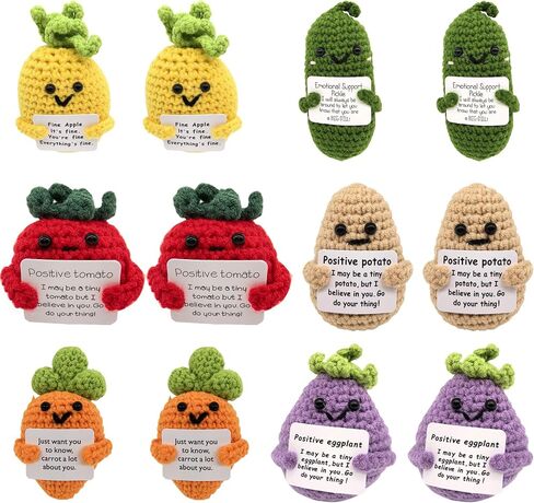 12pcs Positive Potato Crochet Doll,Fun Positive Crochet Doll with Positive Energy Card,Christmas for Friends, Family Fine Apple Crochet Emotional Support,Positive Pickle Crochet in Saudi Arabia