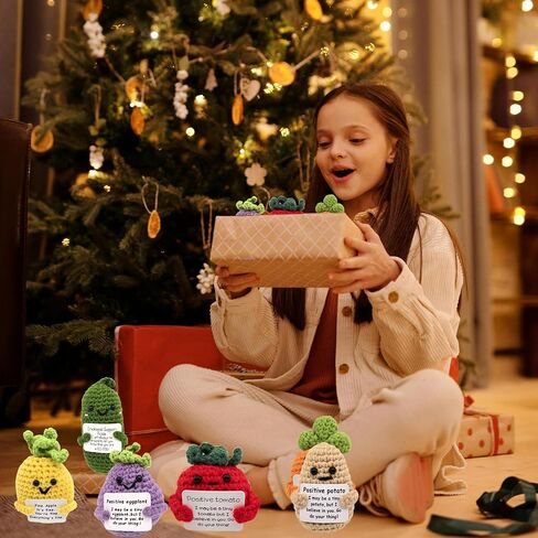 12pcs Positive Potato Crochet Doll,Fun Positive Crochet Doll with Positive Energy Card,Christmas for Friends, Family Fine Apple Crochet Emotional Support,Positive Pickle Crochet in Saudi Arabia