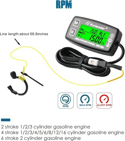 عداد ساعة تاش متعدد الوظائف من Runleader، مقياس درجة حرارة المحرك، تنبيه دورة في الدقيقة/درجة الحرارة، تذكير بالصيانة، إعداد الساعات الأولية للدراجات الهوائية، مولد ضاغط جرار العشب، عربة الثلج التي تعمل بالغاز in Kuwait