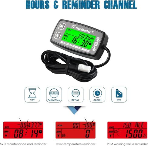 عداد ساعة تاش متعدد الوظائف من Runleader، مقياس درجة حرارة المحرك، تنبيه دورة في الدقيقة/درجة الحرارة، تذكير بالصيانة، إعداد الساعات الأولية للدراجات الهوائية، مولد ضاغط جرار العشب، عربة الثلج التي تعمل بالغاز in Kuwait