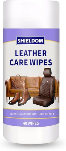 مناديل مبللة جلدية، منظف جلدي 5 في 1 للعناية بالجلد مع حماية من الأشعة فوق البنفسجية، تغذي وناعمة للجلد، والجلود الصناعية، والفينيل، والملابس، والأثاث، والجزء الداخلي للسيارة، وحقيبة - 40 منديل in Kuwait