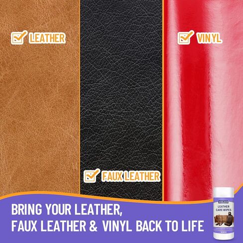 مناديل مبللة جلدية، منظف جلدي 5 في 1 للعناية بالجلد مع حماية من الأشعة فوق البنفسجية، تغذي وناعمة للجلد، والجلود الصناعية، والفينيل، والملابس، والأثاث، والجزء الداخلي للسيارة، وحقيبة - 40 منديل in Kuwait