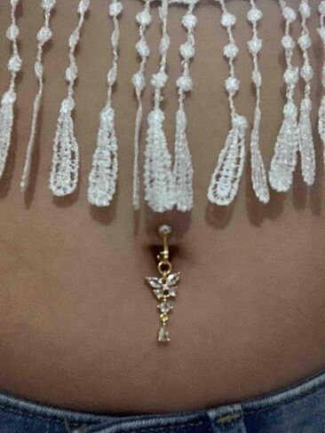 2PCS Fake Belly Button Ring Fake Belly Piercing Fake Belly Button Piercing Clip On Belly Button Rings CZ Dangle Heart Butterfly Fake Belly Rings Clip On Belly Button Piercing in Saudi Arabia