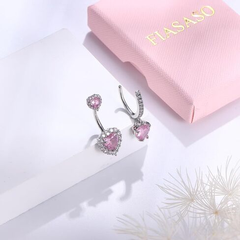 FIASASO 6Pcs Belly Button Rings for Women Surgical Steel Hypoallergenic 14G Dangle Belly Button Ring Heart CZ Belly Rings Clicker Belly Button Piercing Navel Piercing Jewelry Pack Silver Pink Blue Red in Saudi Arabia