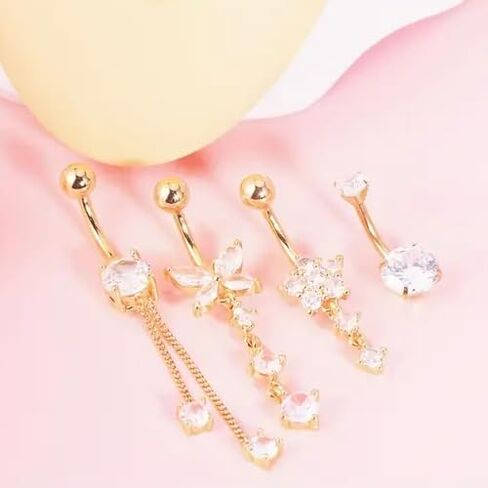Cubic Zirconia Belly Button Rings Set 14G Surgical Stainless Steel Navel Belly Rings 10mm Piercing Barbell Body Jewelry Belly Button Ring gold silver belly button piercing for Women in Saudi Arabia