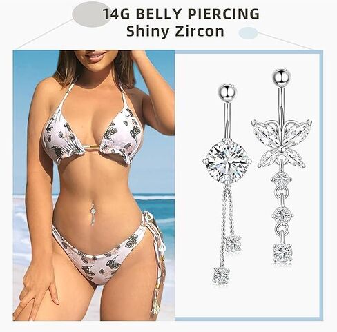Cubic Zirconia Belly Button Rings Set 14G Surgical Stainless Steel Navel Belly Rings 10mm Piercing Barbell Body Jewelry Belly Button Ring gold silver belly button piercing for Women in Saudi Arabia