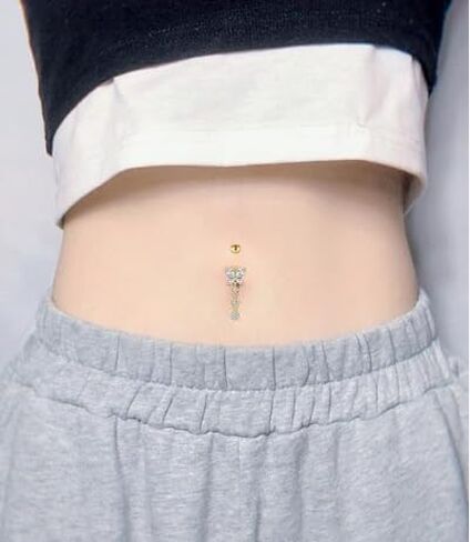 Cubic Zirconia Belly Button Rings Set 14G Surgical Stainless Steel Navel Belly Rings 10mm Piercing Barbell Body Jewelry Belly Button Ring gold silver belly button piercing for Women in Saudi Arabia