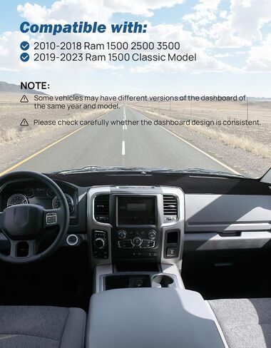 JOYTUTUS Car Dashboard Dash Cover Mat Compatible with 2010-2018 Ram 1500 2500 3500 & 2019-2024 Ram 1500 Classic Model, Black Dashboard Pad Dash Cover, Non Slip Front Dash Cover in Saudi Arabia