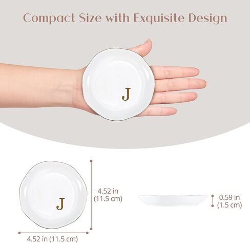 Lolalet Ceramic Jewelry Tray, 4.52" Initials Ring Dish Decorative Trinket Dish for Rings Earrings Necklaces Small Jewelry, Personalized Monogram Jewelry Dish for Engagement Wedding Birthday -M in Saudi Arabia