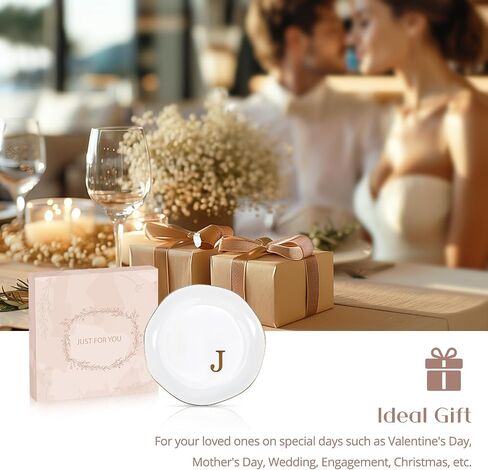 Lolalet Ceramic Jewelry Tray, 4.52" Initials Ring Dish Decorative Trinket Dish for Rings Earrings Necklaces Small Jewelry, Personalized Monogram Jewelry Dish for Engagement Wedding Birthday -M in Saudi Arabia