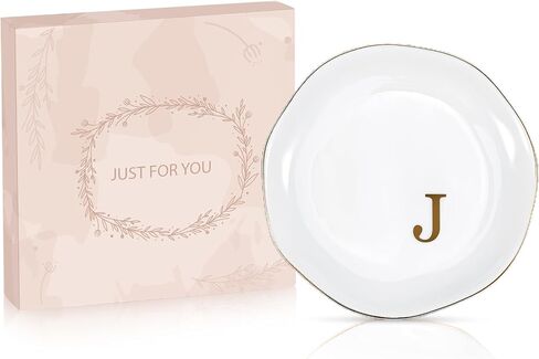 Lolalet Ceramic Jewelry Tray, 4.52" Initials Ring Dish Decorative Trinket Dish for Rings Earrings Necklaces Small Jewelry, Personalized Monogram Jewelry Dish for Engagement Wedding Birthday -M in Saudi Arabia