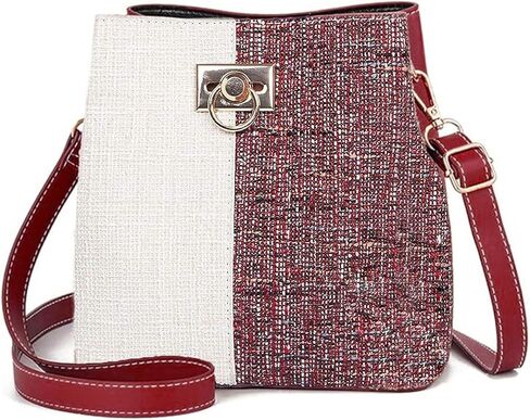 Cross Body Bucket Bag for Woman,Small Two Tone Leather Crossbody Purse,Quick Open Summer Woven Shoulder Handbag in Saudi Arabia