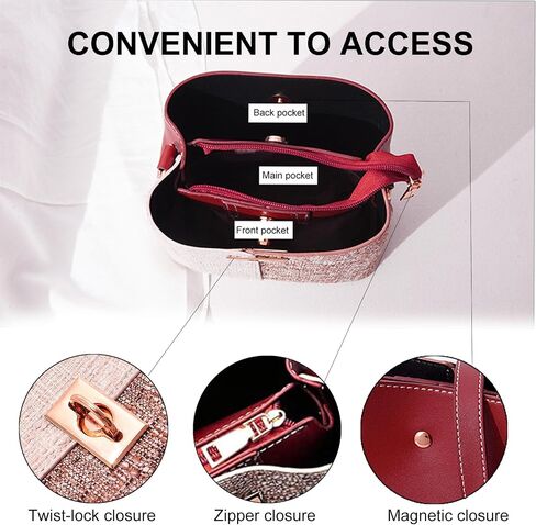 Cross Body Bucket Bag for Woman,Small Two Tone Leather Crossbody Purse,Quick Open Summer Woven Shoulder Handbag in Saudi Arabia