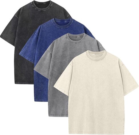 Mens Oversized T Shirts Acid Wash Loose Fit Vintage Washed Tee Shirt Short Sleeve Streetwear Casual T-Shirts in Saudi Arabia