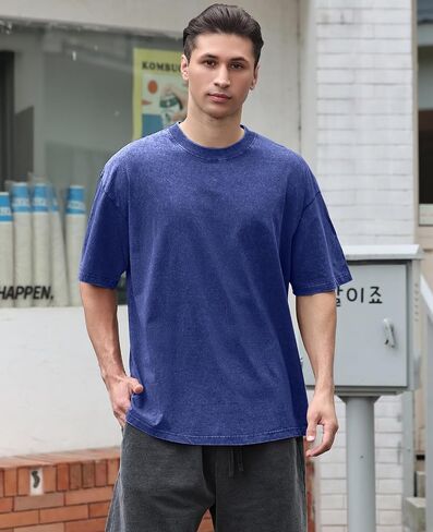 Mens Oversized T Shirts Acid Wash Loose Fit Vintage Washed Tee Shirt Short Sleeve Streetwear Casual T-Shirts in Saudi Arabia