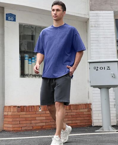 Mens Oversized T Shirts Acid Wash Loose Fit Vintage Washed Tee Shirt Short Sleeve Streetwear Casual T-Shirts in Saudi Arabia