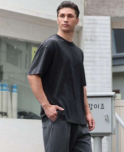 Mens Oversized T Shirts Acid Wash Loose Fit Vintage Washed Tee Shirt Short Sleeve Streetwear Casual T-Shirts in Saudi Arabia