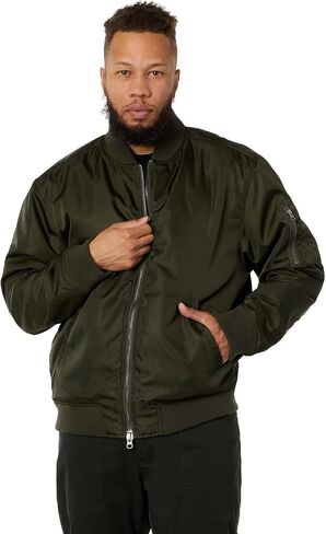 LABEL Go-To Bomber Jacket for Men – Low-Cut Collar – Front Zipper Closure – Multiple Pockets – 100% Nylon in Saudi Arabia