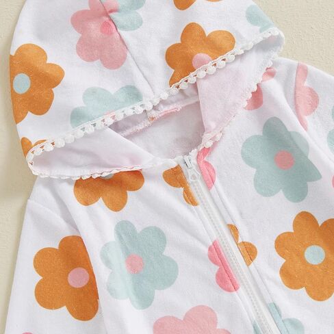 Toddler Girl Swim Cover Up Long Sleeve Floral Zipper Hooded Swimsuit Little Kids Towel Beach Dress Bathing Suit in Saudi Arabia
