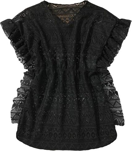 WDIRARA Toddler Girl's V Neck Ruffle Trim Short Sleeve Hollow Up Cover Up Swimwear in Saudi Arabia
