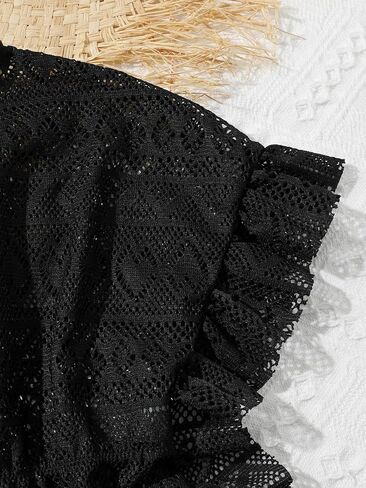 WDIRARA Toddler Girl's V Neck Ruffle Trim Short Sleeve Hollow Up Cover Up Swimwear in Saudi Arabia