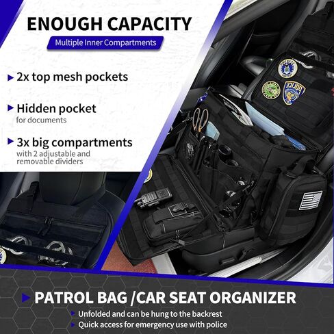 Patrol Bag Law Enforcement,Police duty bag, Police Gear Bag for Car Front Seat Organizer with Cup Holders, MOLLE System, Fits Vehicle Passenger Seat System in Kuwait