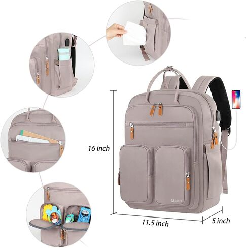 Mancro Diaper Bag Backpack, Baby Bags for Mom and Dad Maternity Diaper Bag for Girls, Large Capacity Waterproof Bag with USB Charging Port, Insulated Pockets, Stroller Straps, Grey in Saudi Arabia