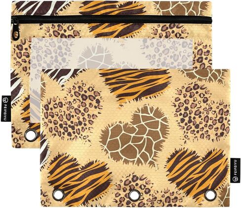 Leopard Giraffe Zebra Print Binder Pencil Pouch for 3 Ring Pencil Pouch with Zipper Clear Window Pencil Case for Organization Offic Supplies in Saudi Arabia