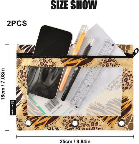 Leopard Giraffe Zebra Print Binder Pencil Pouch for 3 Ring Pencil Pouch with Zipper Clear Window Pencil Case for Organization Offic Supplies in Saudi Arabia