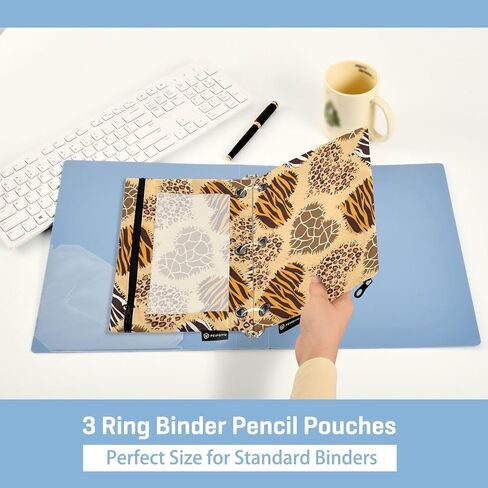 Leopard Giraffe Zebra Print Binder Pencil Pouch for 3 Ring Pencil Pouch with Zipper Clear Window Pencil Case for Organization Offic Supplies in Saudi Arabia