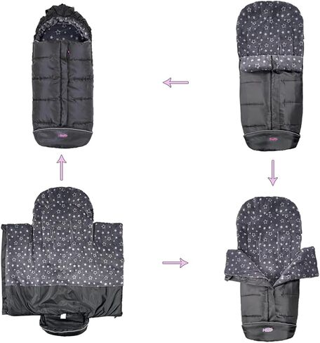 German Designed Universal Stroller Bunting Bag, 5 Way Zippers Style for Baby Easy in & Out of Water Repellent Stroller Blanket, Height/Temperature Adjustable Anti-Kick Stroller Winter Sleeping Bag in Kuwait