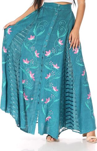 تنورة Sakkas Sarita النسائية الكاجوال بوهو ماكسي الأزهار طويلة مرنة الخصر ضئيلة in Kuwait