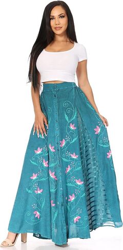 تنورة Sakkas Sarita النسائية الكاجوال بوهو ماكسي الأزهار طويلة مرنة الخصر ضئيلة in Kuwait