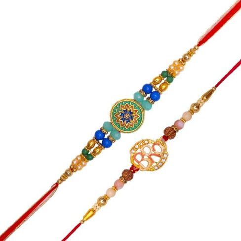 Set of 6 Rakhi for Brother Bhabhi and Bhatija Bhai Bhaiya Raksha Bandhan gift Rakhi Thread Rakhi with Roli Chawal and Greeting card gift pack in pouch/Potli bag in Saudi Arabia