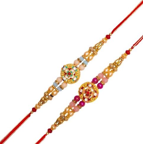 Set of 6 Rakhi for Brother Bhabhi and Bhatija Bhai Bhaiya Raksha Bandhan gift Rakhi Thread Rakhi with Roli Chawal and Greeting card gift pack in pouch/Potli bag in Saudi Arabia
