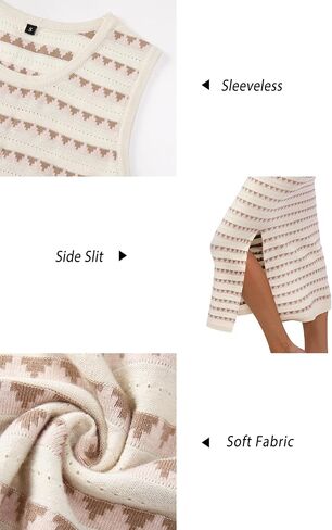 OUGES Women's 2025 Summer Maternity Dress Knit Sleeveless Crewneck Midi Dress Side Slit Striped Bodycon Sweater Dress in Kuwait
