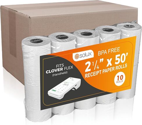 Thermal Paper Roll for Clover Flex Credit Card Machine - Clover Flex Receipt Paper Roll - Clover Flex Paper - Thermal Paper 2 1/4 x 50 (PACK 10 ROLLS) in Kuwait