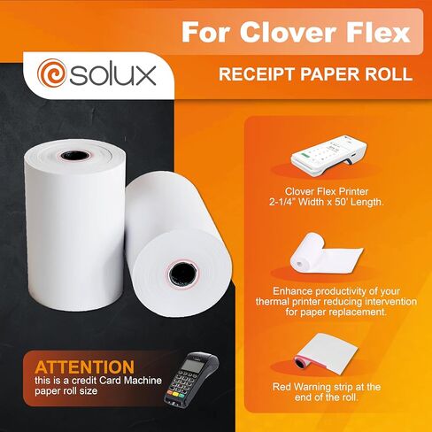 Thermal Paper Roll for Clover Flex Credit Card Machine - Clover Flex Receipt Paper Roll - Clover Flex Paper - Thermal Paper 2 1/4 x 50 (PACK 10 ROLLS) in Kuwait