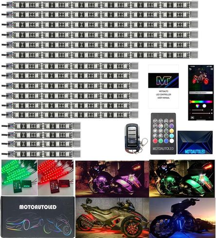 12Pcs RGB Motorcycle LED Underglow Kit Strips Waterproof Multi Color Music Accent Light APP Brake Signal Remote Control Accessories for ATV Can-Am Harley Davidson Honda Kawasaki Suzuki in Saudi Arabia