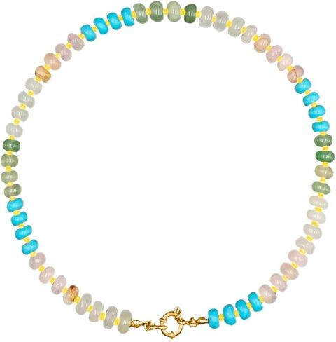 Natural Stone Beaded Necklace Beaded Necklace for Women Colorful Beaded Necklace Boho Rainbow Stone Choker Necklace Surfer Beach Jewelry in Saudi Arabia