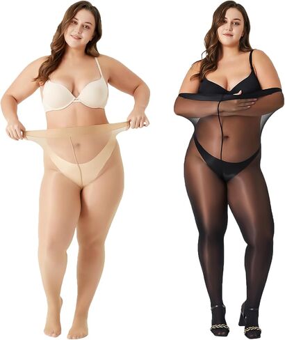 2 Pairs Pantyhose for Women Plus Size, Oil Shiny Sheer Tights, High Waist Shimmer Stockings for Women Sexy in Saudi Arabia