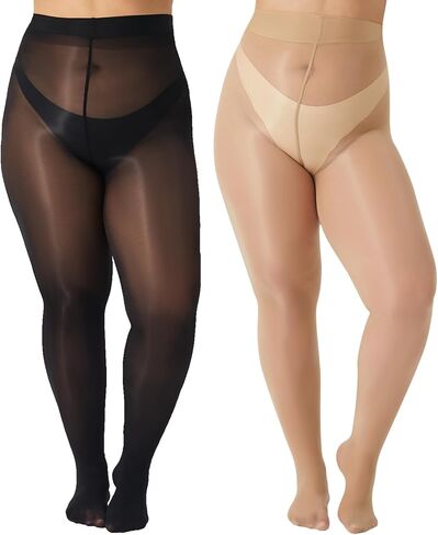 2 Pairs Pantyhose for Women Plus Size, Oil Shiny Sheer Tights, High Waist Shimmer Stockings for Women Sexy in Saudi Arabia