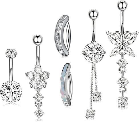 Cubic Zirconia Belly Button Rings Set 14G Surgical Stainless Steel Navel Belly Rings 10mm Piercing Barbell Body Jewelry Belly Button Ring gold silver belly button piercing for Women in Saudi Arabia
